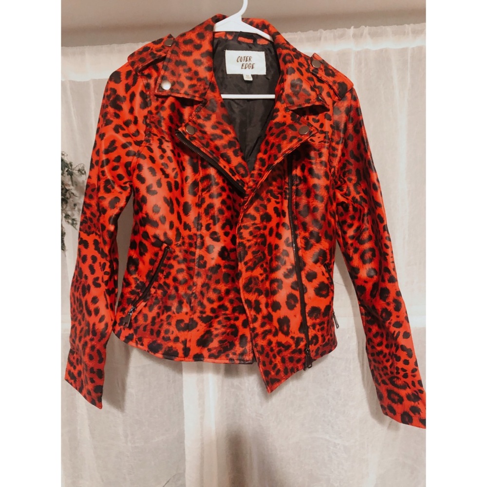 Red Leopard Print Faux Leather Jacket
